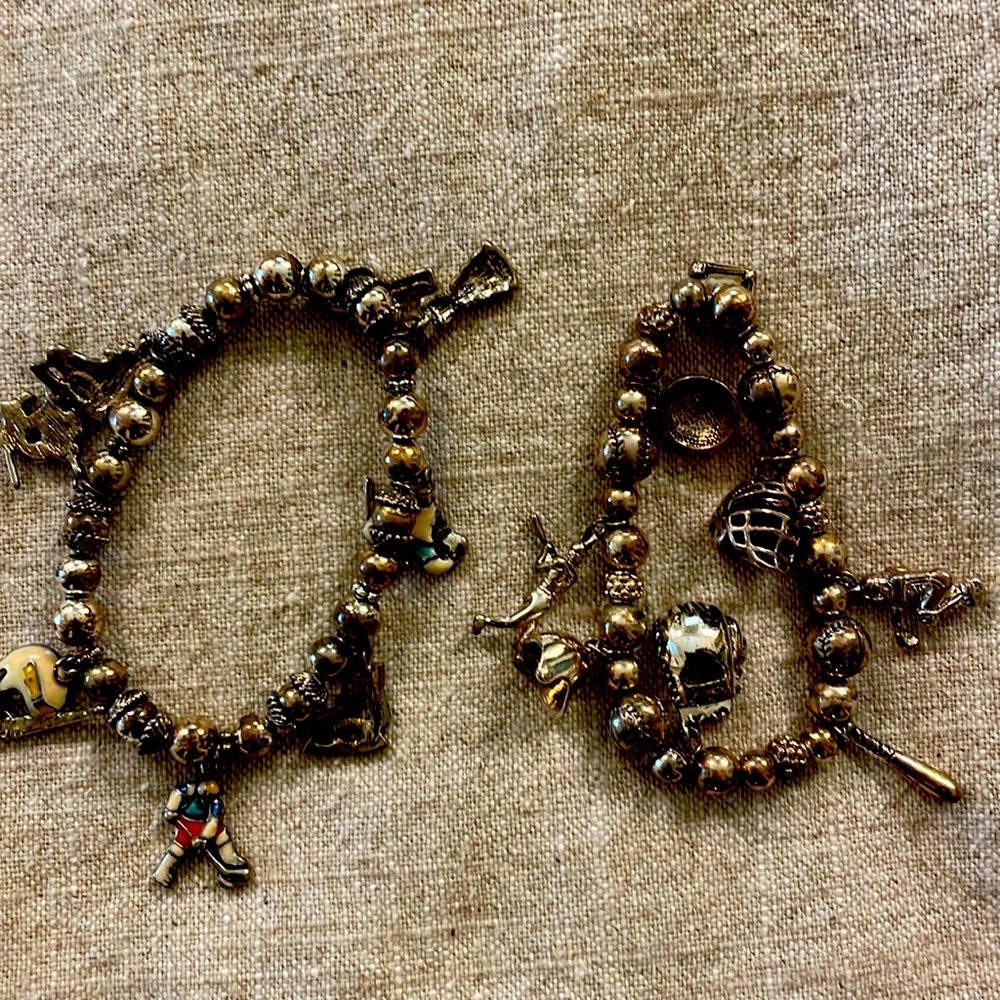 Ice hockey and baseball charm bracelets
